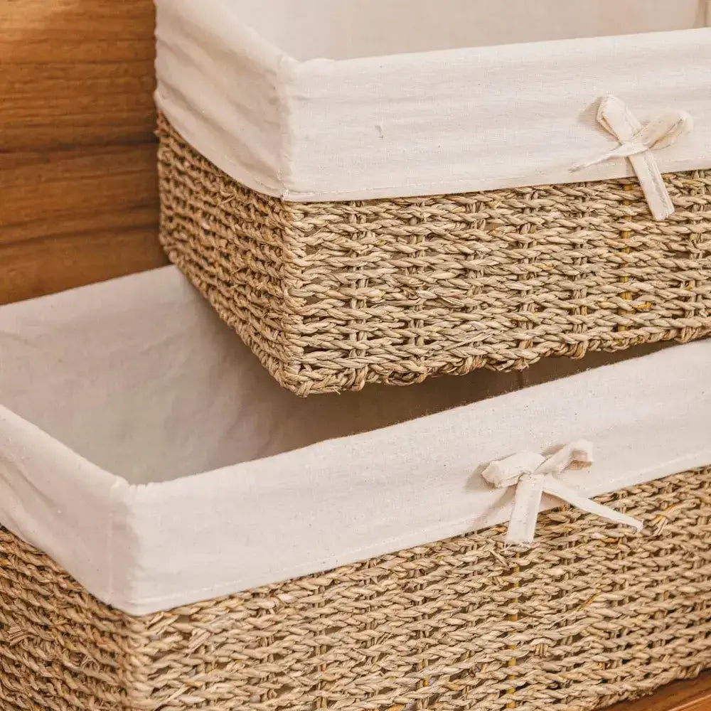 Seagrass Storage Baskets with Cotton Liner (Set of 3)