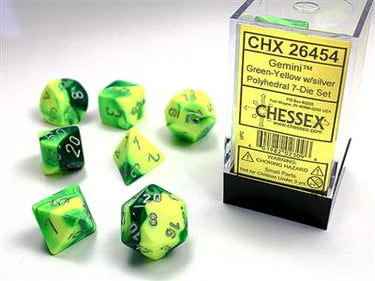 Gemini Polyhedral Green-Yellow/Silver 7-Die Set