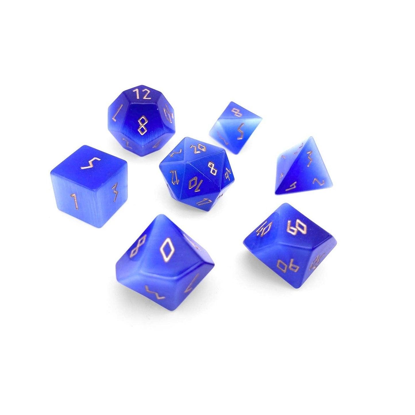Ocean Blue Cats Eye - 7 Piece RPG Set Glass Dice