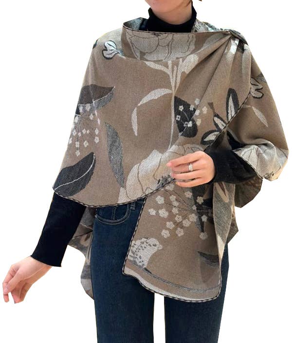 Shawl Tan Garden Reversible Short Loop Wrap: Short