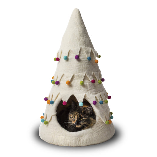 Holiday Tree Wool Pet Cave: White