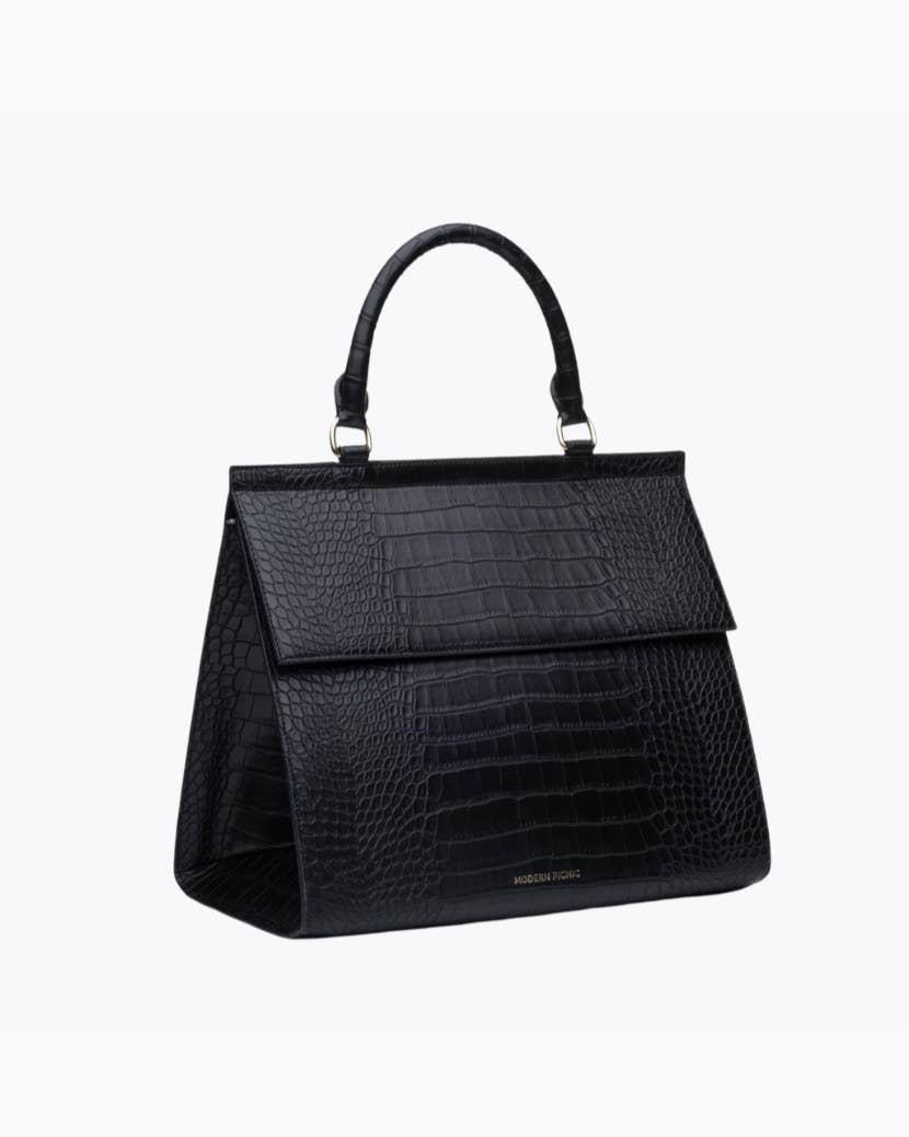 Insulated Large Lunch Bag – The Perfect Work Bag: Black Faux Crocodile