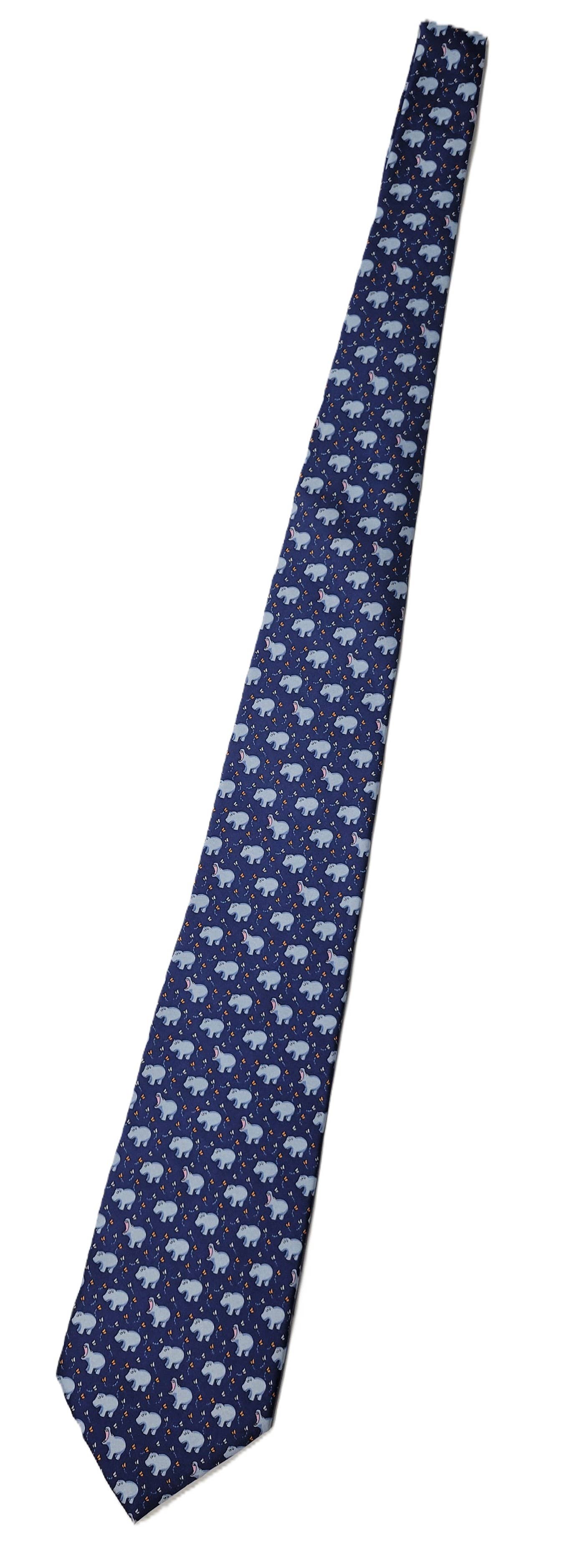 Silk Blue Men's Necktie Hippo Collection