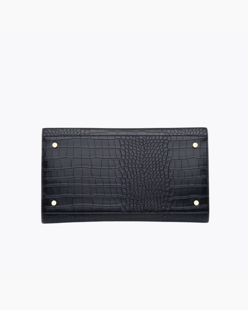 Insulated Large Lunch Bag – The Perfect Work Bag: Black Faux Crocodile