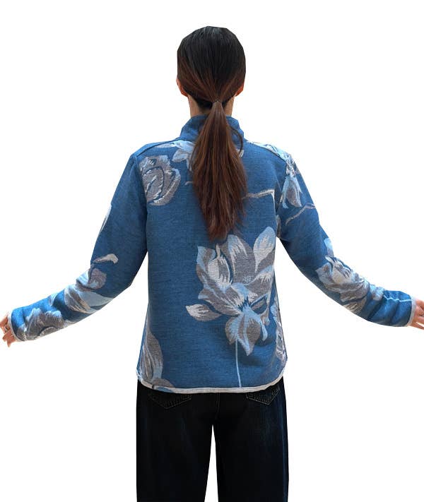 Royal Blue / White Lotus Reversible Zipper Sweater: M