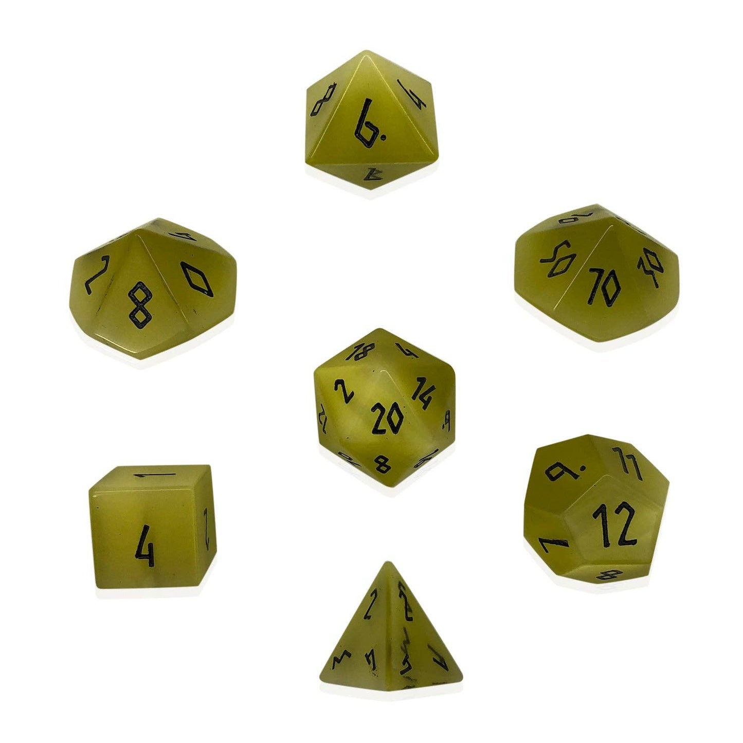 Yellow Cats Eye - 7 Piece RPG Set Glass Dice
