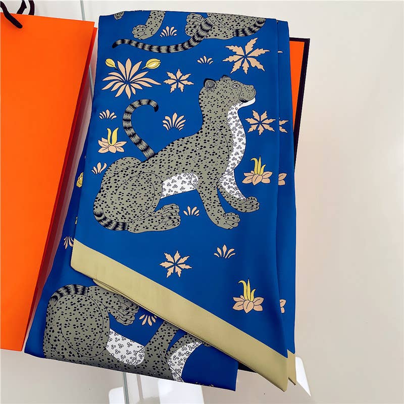 Blue Bow Scarf – Leopard Collection