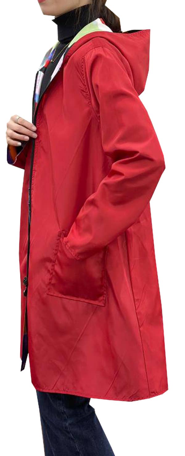 Rain Red Picasso Zipper Hooded Raincoat: S