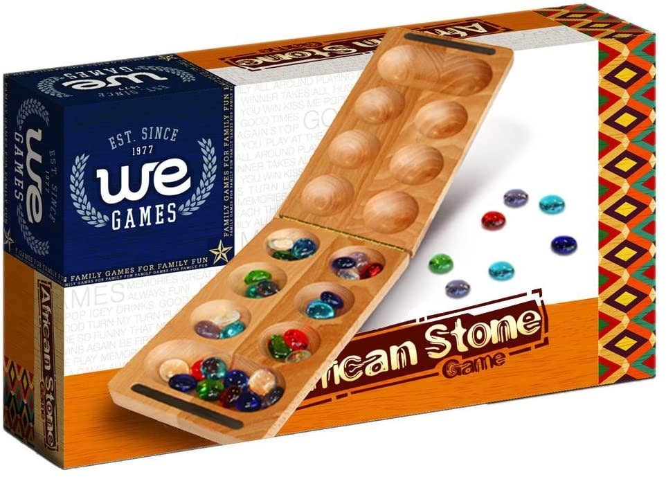 Solid Wood Folding Mancala with Glass Stones - 18 in.
