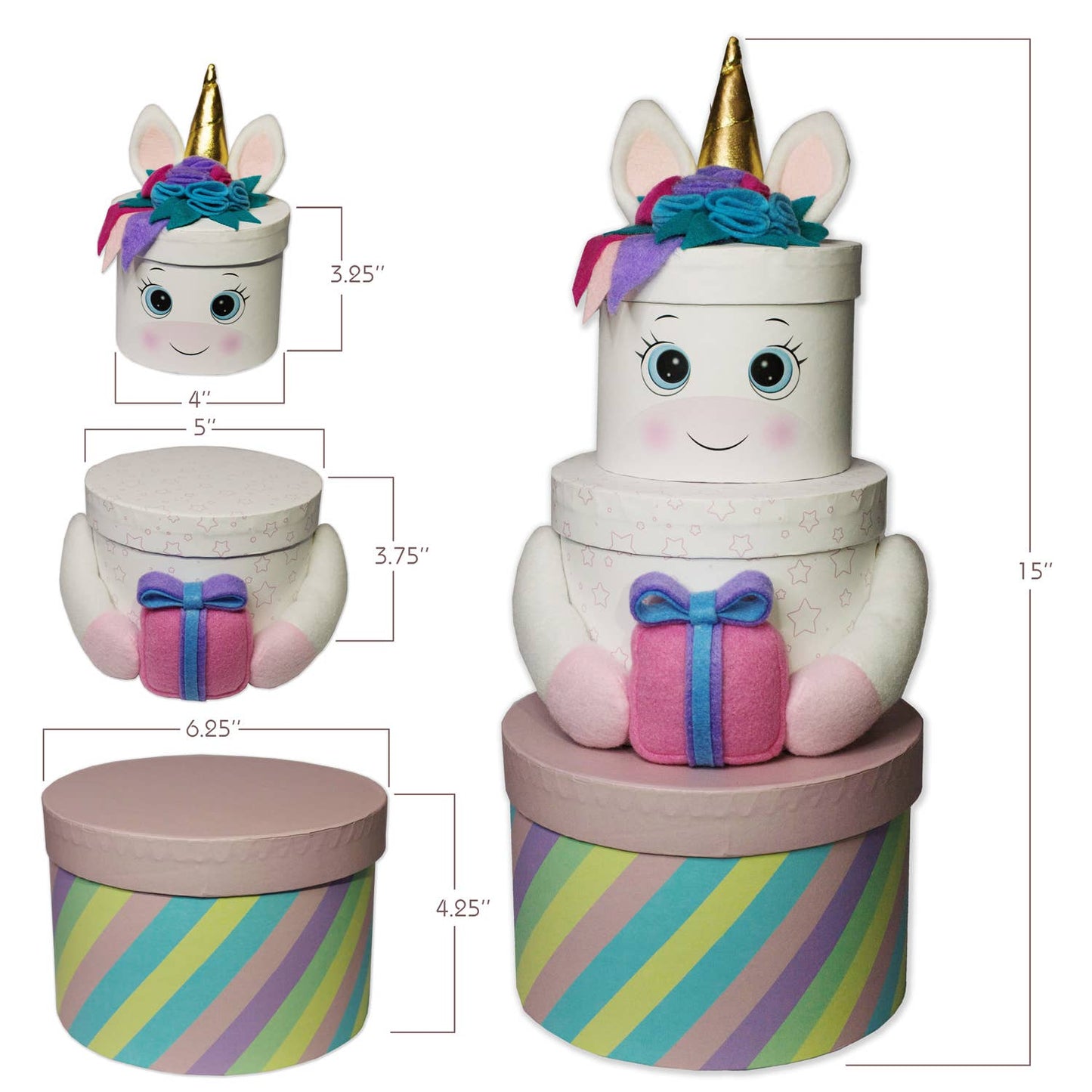 Set of 3 Unicorn nesting Gift boxes/Stacker