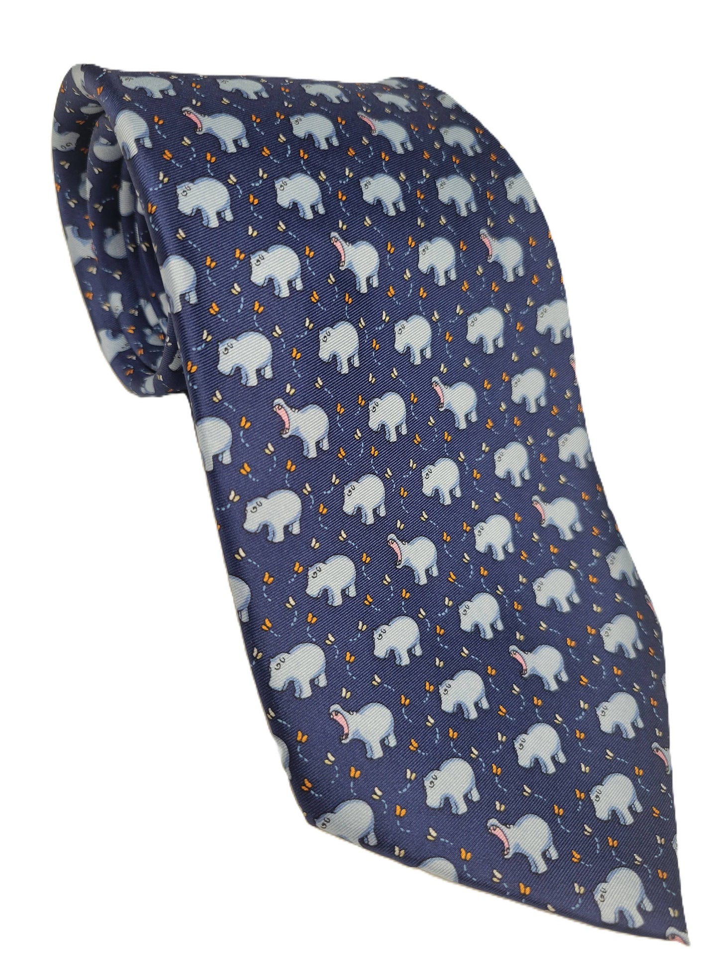 Silk Blue Men's Necktie Hippo Collection