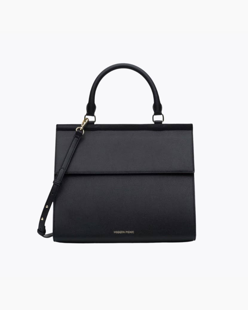 Insulated Large Lunch Bag – The Perfect Work Bag: Black Faux Crocodile