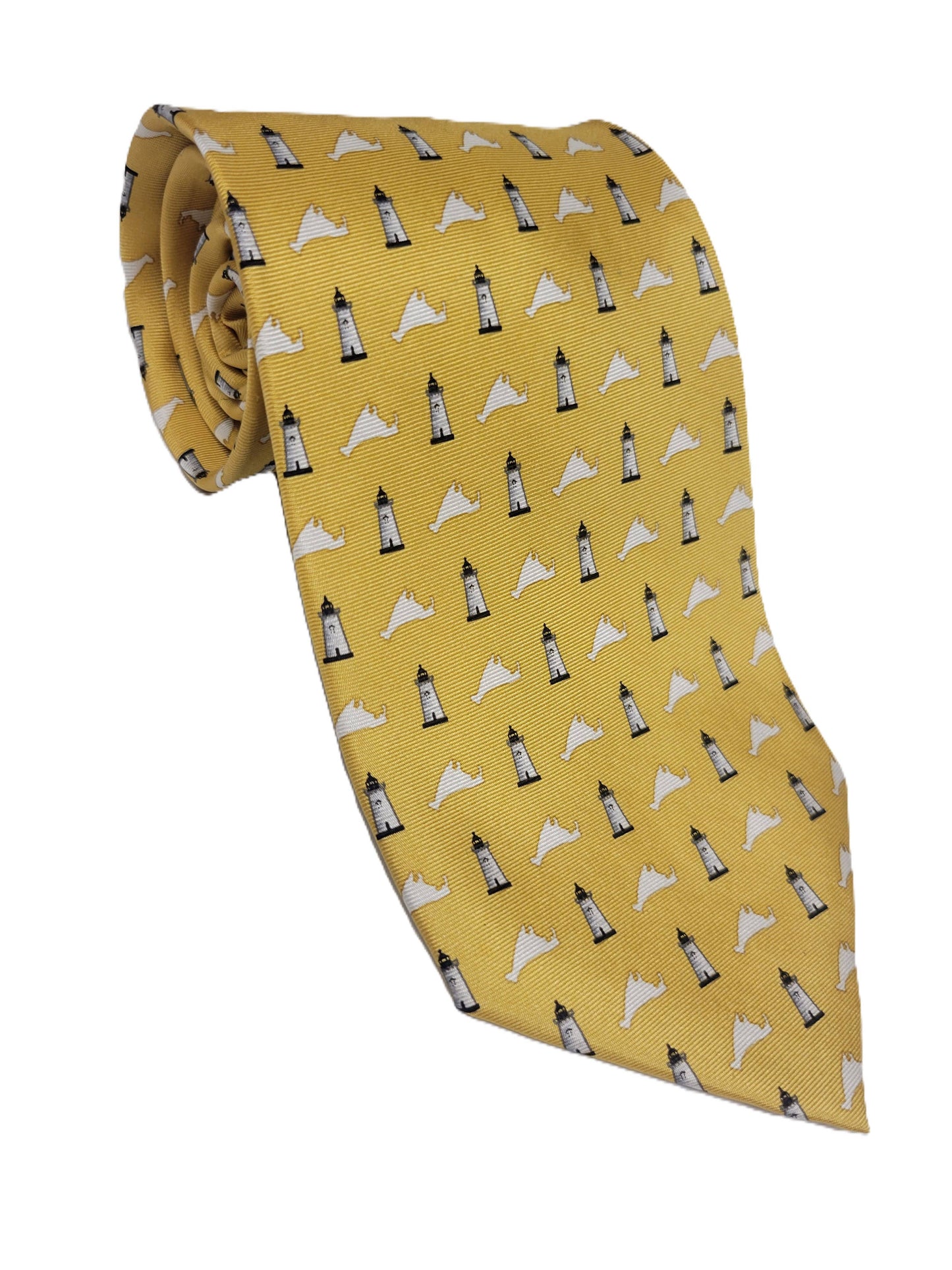 Silk Yellow Men's Necktie Lighthouse Collection