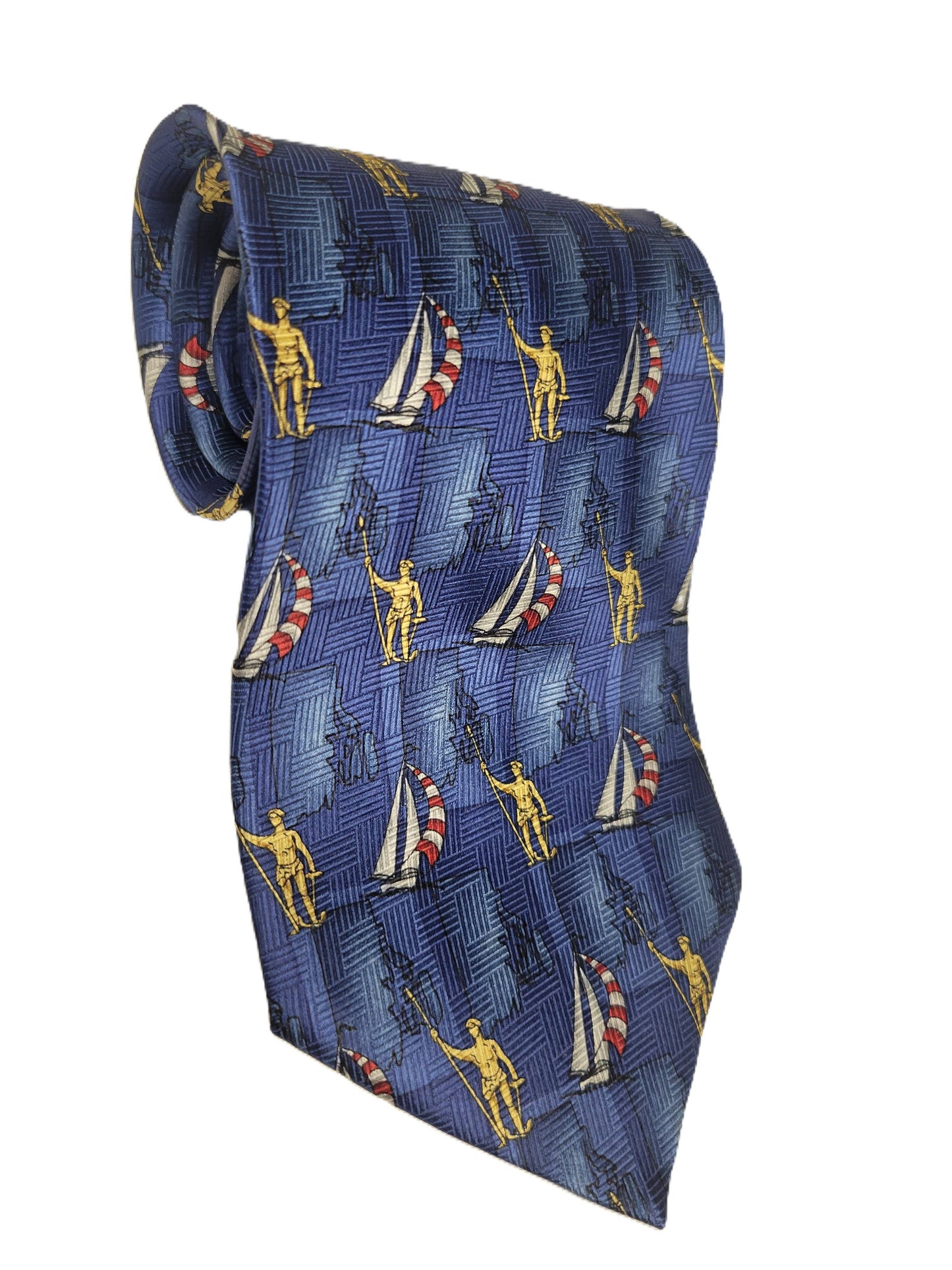 Silk Blue Men's Necktie Sailboat Collection