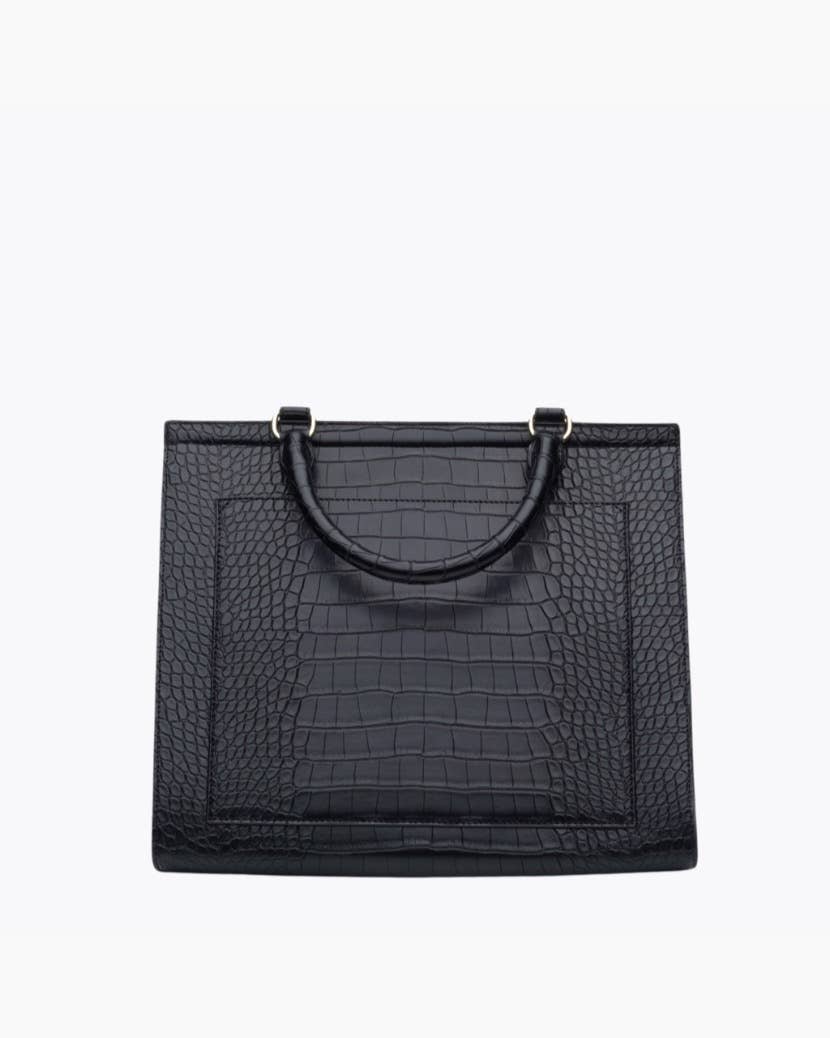 Insulated Large Lunch Bag – The Perfect Work Bag: Black Faux Crocodile