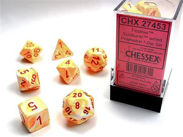 Festive Polyhedral Sunburst/Red 7-Die Set