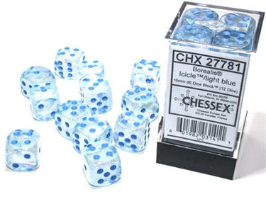 Borealis 12mm d6 Ice/Light Blue Luminary Dice Block (36 dice)
