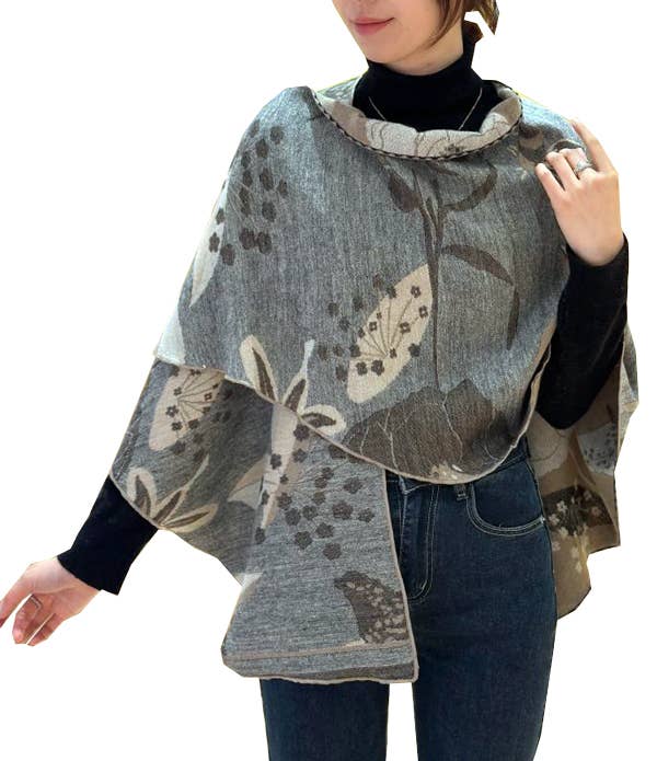 Shawl Tan Garden Reversible Short Loop Wrap: Short