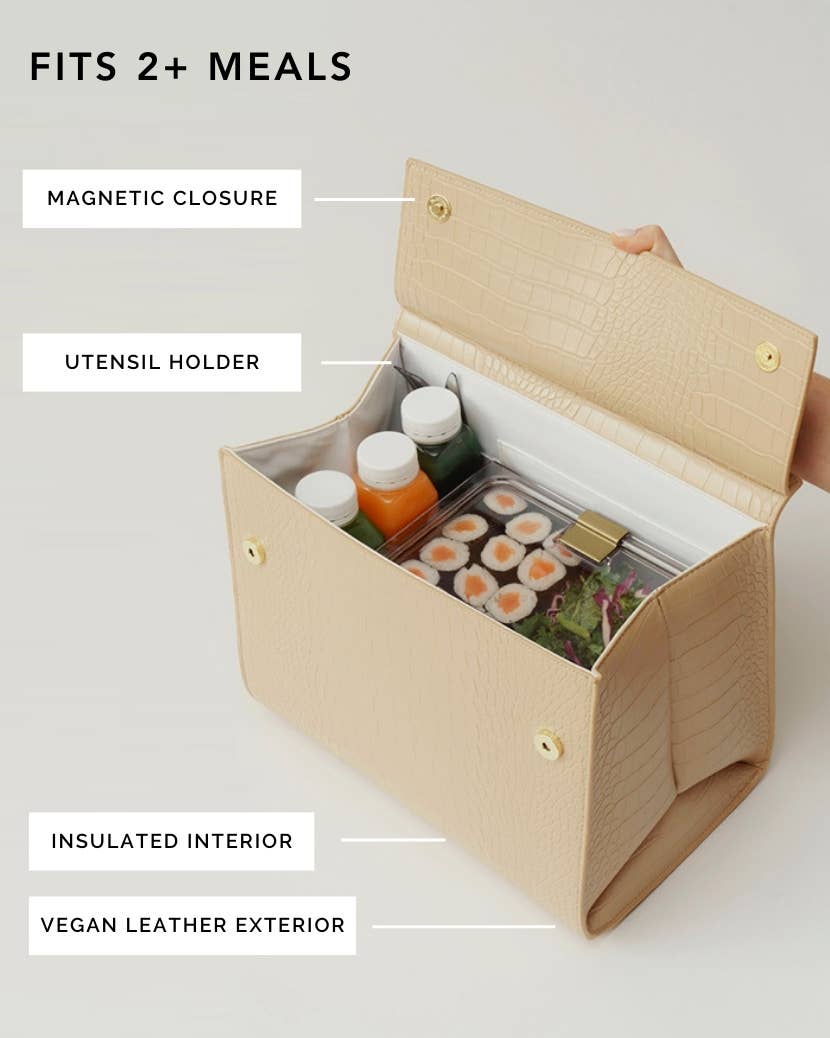 Insulated Large Lunch Bag – The Perfect Work Bag: Black Faux Crocodile