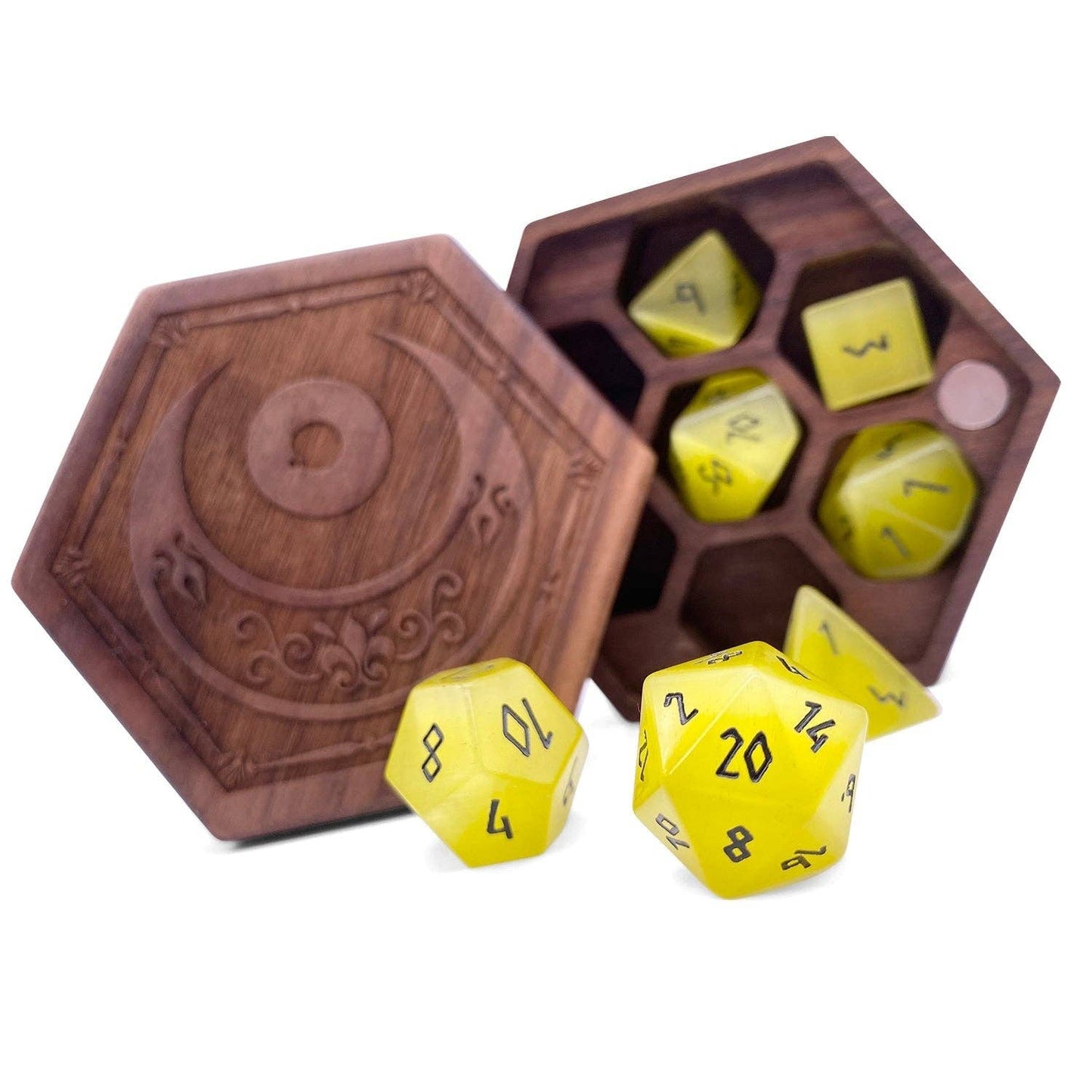 Yellow Cats Eye - 7 Piece RPG Set Glass Dice