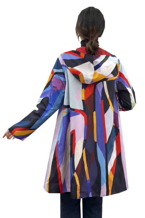 Rain Red Picasso Zipper Hooded Raincoat: S